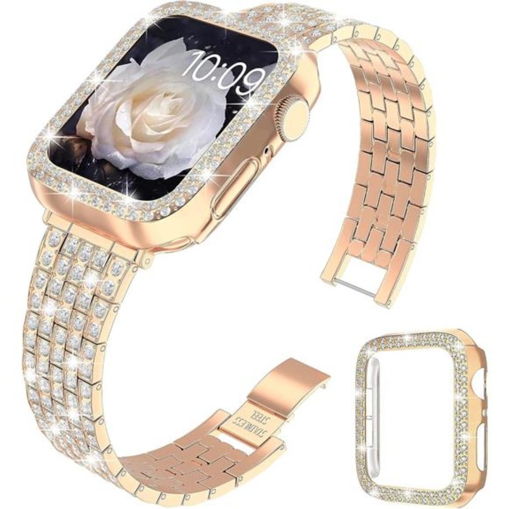 NEW Rose Gold Rhinestone Apple Watch Band + Case